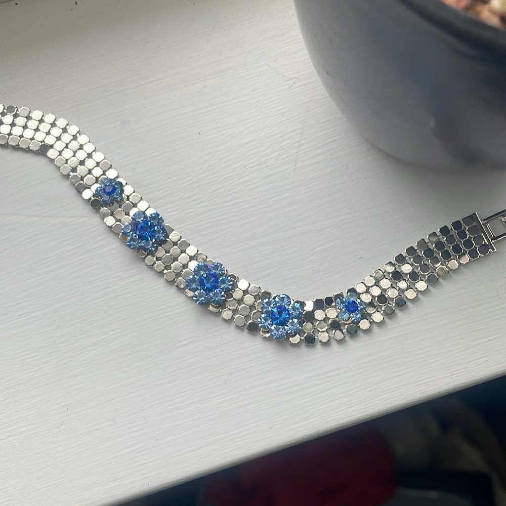 3/$30 Blue Rhinestone and silver mesh bracelet